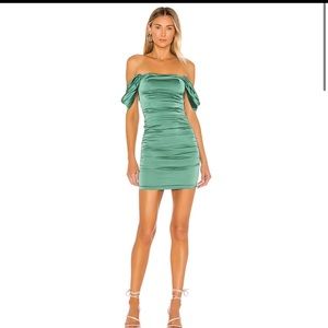 Superdown Amari Ruched Mini Dress in Moss Green